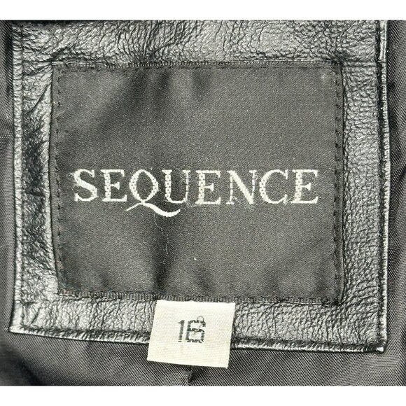 Sequence Womens Leather Jacket Lined Pockets Collar Full Zip Black Size 16 - Picture 13 of 16